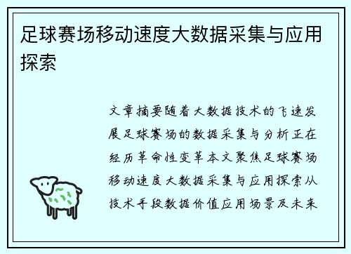 足球赛场移动速度大数据采集与应用探索