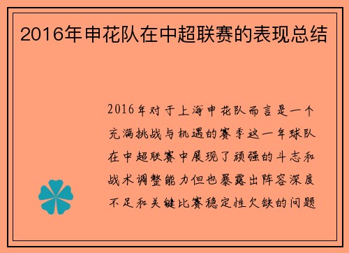 2016年申花队在中超联赛的表现总结