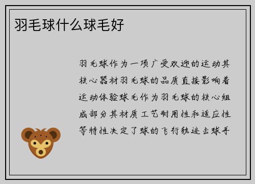羽毛球什么球毛好